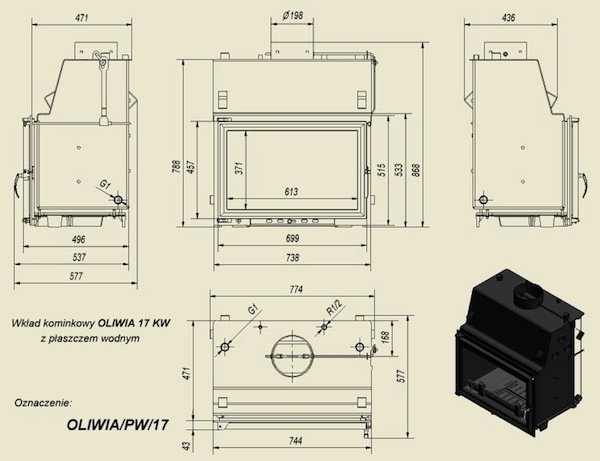 Топка с водяным контуром OLIWIA/PW/17/GLASS, двойное стекло_2 Топка с водяным контуром OLIWIA/PW/17/GLASS, двойное стекло_2