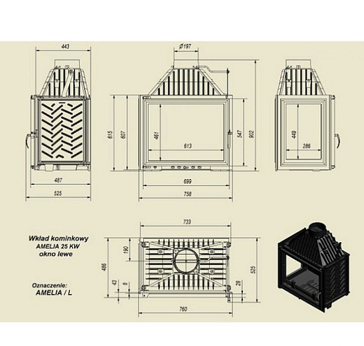 Каминная топка Amelia/L стекло слева_1 Каминная топка Amelia/L стекло слева_1